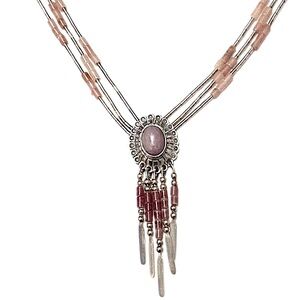 Vintage Native American Sterling Pink Stone Necklace 925